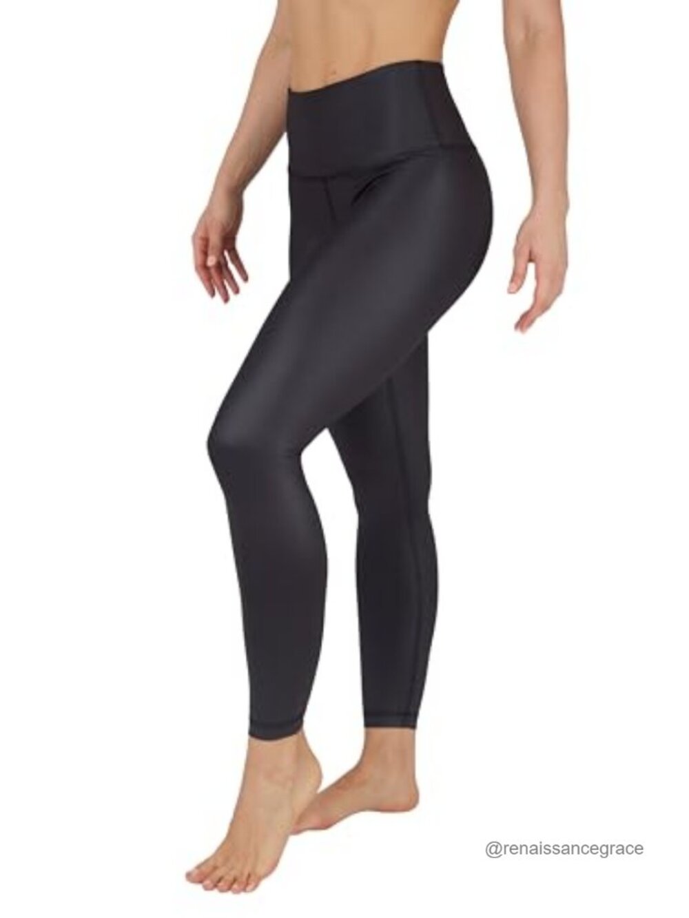 Faux Leather High Waisted Ankle Leggings Matte High Shine Stretch Performance